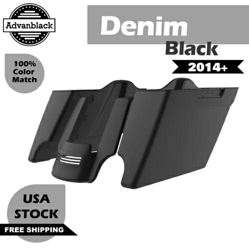 デニムブラック デュアルカットアウト ストレッチサドルバッグボトムス リアフェンダー 14+ ハーレー用 Denim Black Dual Cutout Stretched Saddlebag Bottoms Rear Fender For 14+ Harley 【並行輸入品】