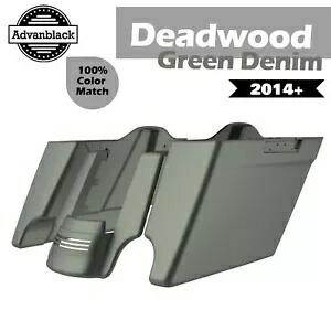 デッドウッド グリーン デニム ストレッチ サドルバッグ 拡張バッグ リアフェンダー 14+ ハーレー用 Deadwood Green Denim Stretched Saddlebags Extend Bag Rear Fender For 14+ Harley 【並行輸入品】