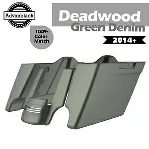 デッドウッド グリーン デニム ストレッチ サドルバッグ 拡張バッグ リアフェンダー 14+ ハーレー用 Deadwood Green Denim Stretched Saddlebags Extend Bag Rear Fender For 14+ Harley 【並行輸入品】