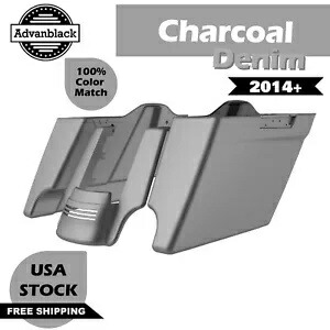 チャコールデニム ストレッチサドルバッグ 拡張バッグ リアフェンダー 14+ ハーレー用 Charcoal Denim Stretched Saddlebags Extended Bag Rear Fender For 14+ Harley 【並行輸入品】