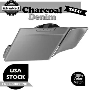 チャコールデニム カットアウトなし ストレッチ拡張サドルバッグサイドカバー 14歳以上ハーレー用 Charcoal Denim No Cutout Stretched Extended Saddlebag Side Covers For 14+ Harley 【並行輸入品】