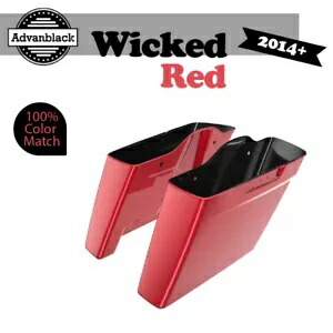 2014 年以降のハーレー ツーリング アドバンブラックに適合 カットアウトなし ストレッチ サドルバッグ WICKED RED Fits 2014+ Harley Touring Advanblack No Cutout Stretched Saddlebag WICKED RED 【並行輸入品】