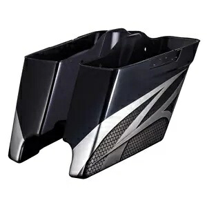 ビビッドブラックエアブラシストレッチ拡張サドルバッグボトムスハーレー 2014+ Vivid Black Airbrushed Stretched Extended Saddlebag Bottoms For Harley 2014+ 【並行輸入品】|カスタムパーツ WORLD倉庫