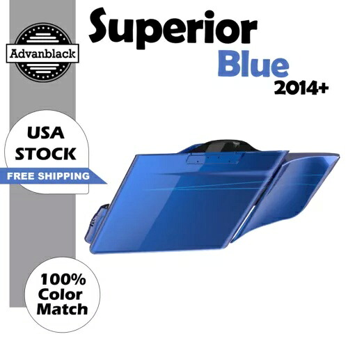 ハーレーツーリング14+用のスーペリアブルー拡張サドルバッグサイドカバーピンストライプ Superior Blue Extended Saddlebag Side Covers Pinstripes For Harley Touring 14+ 【並行輸入品】