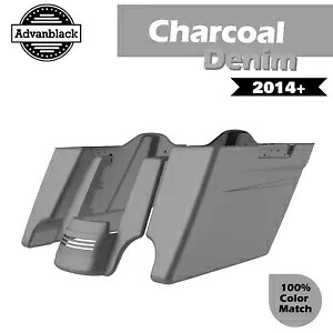 チャコール デニム ストレッチ サドルバッグ ピンストライプ リアフェンダー 14+ ハーレー用 Charcoal Denim Stretched Saddlebags Pinstripes Rear Fender For 14+ Harley 【並行輸入品】
