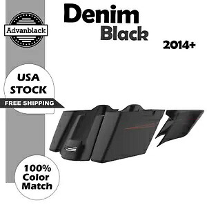 デニムブラックデュアルノーカットストレッチサドルバッグサイドカバーピンストライプハーレー14+用 Denim Black Dual Uncut Stretched Saddlebag Side Covers Pinstripes For Harley 14+ 【並行輸入品】