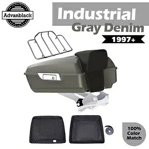 インダストリアルグレーデニムチョップドツアーパックトランク荷物はハーレーツーリング1997+に適合 Industrial Gray Denim Chopped Tour Pack Trunk Luggage Fits Harley Touring 1997+ 【並行輸入品】