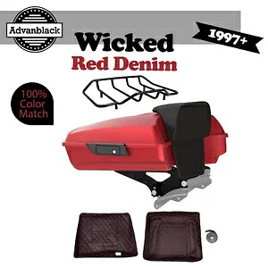 Advanblack ウィキッド レッド デニム レイザー ツアー パック トランク ラゲッジ 1997 年以降のハーレー用 Advanblack Wicked Red Denim Razor Tour Pack Trunk Luggage For 1997+ Harley 【並行輸入品】