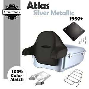 アトラス シルバー メタリック キング ツアー パック パック ラップ アラウンド バックレスト 1997 年以降のハーレーに適合 Atlas Silver Metallic King Tour Pack Pak Wrap Around Backrest Fits 1997+ Harley 【並行輸入品】