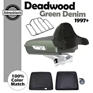 デッドウッド グリーン デニム レイザー ツアー パック ラップアラウンド バックレスト 97 歳以上のハーレーに適合 Deadwood Green Denim Razor Tour Pak Pack Wrap-Around Backrest Fits 97+ Harley 【並行輸入品】