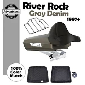 River Rock グレーデニム Razor Tour Pak ラップアラウンドバックレスト 97-20 ハーレーに適合 River Rock Gray Denim Razor Tour Pak Wrap-Around Backrest Fits 97-20 Harley 【並行輸入品】｜カスタムパーツ WORLD倉庫