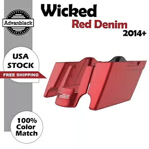 Wicked Red デニム ストレッチ サドルバッグ 拡張バッグ リアフェンダー 14+ ハーレー用 Wicked Red Denim Stretched Saddlebags Extended Bag Rear Fender For 14+ Harley 【並行輸入品】
