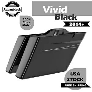 ビビッドブラックデュアルノーカット拡張サドルバッグボトムスピンストライプハーレー 2014+ Vivid Black Dual Uncut Extended Saddlebag Bottoms Pinstripes For Harley 2014+ 【並行輸入品】