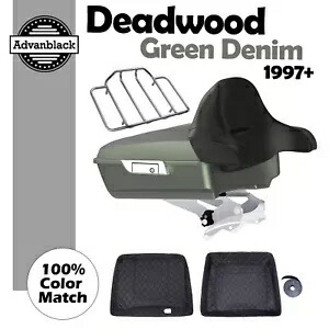デッドウッド グリーン デニム チョップド ツアー パック Pak ラップアラウンド バックレスト ハーレー 97+用 Deadwood Green Denim Chopped Tour Pack Pak Wrap-Around Backrest For Harley 97+ 【並行輸入品】