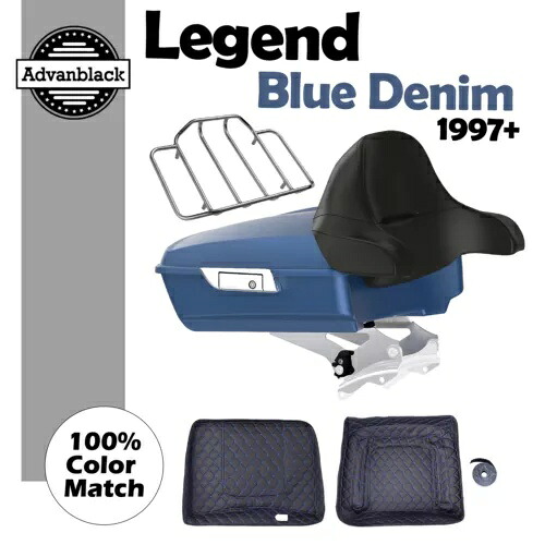 レジェンド ブルー デニム チョップド ツアー パック ラップアラウンド バックレスト 1997-2020 ハーレーに適合 Legend Blue Denim Chopped Tour Pack Wrap-Around Backrest Fits 1997-2020 Harley 【並行輸入品】