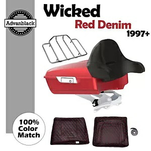 ウィキッド レッド デニム チョップド ツアー パック ラップアラウンド バックレスト 1997-2020 ハーレーに適合 Wicked Red Denim Chopped Tour Pack Wrap-Around Backrest Fits 1997-2020 Harley 【並行輸入品】