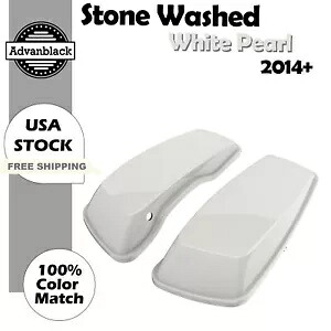 ストーンウォッシュホワイトパールノーマルストレッチサドルバッグ蓋ハーレー2014+用 Stone Washed White Pearl Normal Stretched Saddlebag Lids For Harley 2014+ 【並行輸入品】