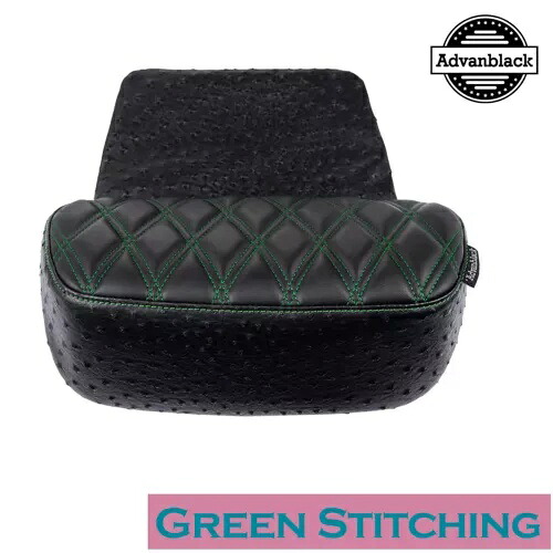Advanblack Raptor スモール バックレスト パッド グリーン ステッチ ハーレー ツーリングに適合 Advanblack Raptor Small Backrest Pad Green Stitching Fits for Harley Touring 【並行輸入品】｜カスタムパーツ WORLD倉庫