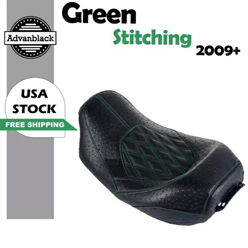 Advanblack Quest ロープロファイル グリーン ステッチ ライダー シート ハーレーダビッドソンに適合 Advanblack Quest Low Profile Green Stitiching Rider Seat Fits Harley Davidson 【並行輸入品】｜カスタムパーツ WORLD倉庫
