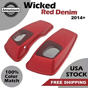 Wicked レッド デニム 6x9 サドルバッグ スピーカー蓋 2014 年以降のハーレー ツーリングに適合 Wicked Red Denim 6x9 Saddlebag Speaker Lids Fit 2014+ Harley Touring 【並行輸入品】