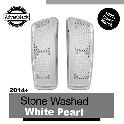 ストーンウォッシュホワイトパールデュアル6x9サドルバッグスピーカー蓋カバーハーレー14+用 Stone Washed White Pearl Dual 6x9 Saddlebag Speaker Lids Cover For Harley 14+ 【並行輸入品】