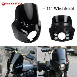 ブラック ABS ヘッドライトフェアリング フロントガラス付き ハーレー StreetBob FXBB FXLR FXST 18+用 Black ABS Headlight Fairing w/Windshield For Harley StreetBob FXBB FXLR FXST 18+ 【並行輸入品】