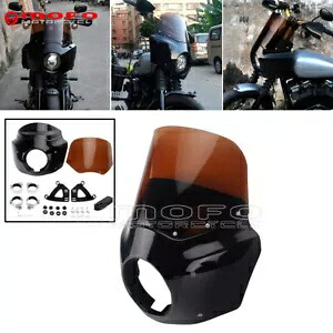 ヘッドライトフェアリング 11インチスモークフロントガラスマウントキット付き ハーレーダイナスーパーグライド用 Headlight Fairing w/ 11\