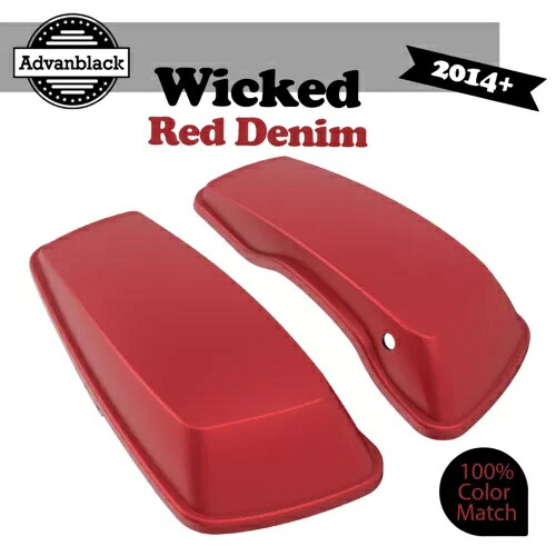 Advanblack ウィキッド レッド デニム ストレッチ サドルバッグの蓋はハーレー ツーリング 14 歳以上に適合 Advanblack Wicked Red Denim Stretched Saddlebag Lids Fits Harley Touring 14+ 【並行輸入品】