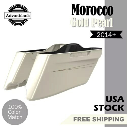 モロッコ ゴールド パール CVO テーパード ストレッチ サドルバッグ ピンストライプ ハーレー 14+用 Morocco Gold Pearl CVO Tapered Stretched Saddlebags Pinstripes For Harley 14+ 【並行輸入品】｜カスタムパーツ WORLD倉庫