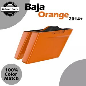 2014 年以降のハーレー ツーリング BAJA オレンジ アドバンブラックに適合 カットアウトなし ストレッチ サドルバッグ Fits 2014+ Harley Touring BAJA ORANGE Advanblack No Cutout Stretched Saddlebag 【並行輸入品】