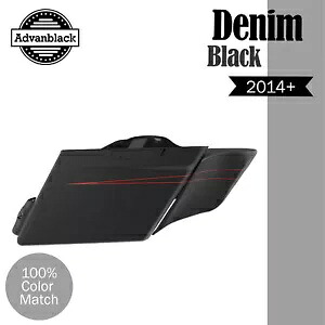 デニム ブラック ストレッチ 拡張サドルバッグ サイド カバー ピンストライプ 14 歳以上のハーレーに適合 Denim Black Stretched Extended Saddlebag Side Covers Pinstripes Fits 14+ Harley 【並行輸入品】｜カスタムパーツ WORLD倉庫