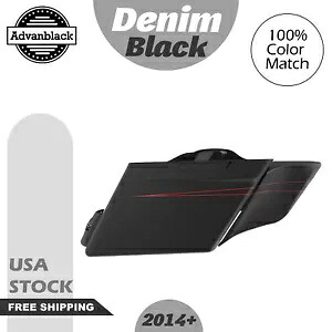 デニム ブラック シングル カットアウト ストレッチ サドルバッグ サイド カバー ピンストライプ ハーレー 14+用 Denim Black Single Cutout Stretch Saddlebag Side Cover Pinstripe For Harley 14+ 【並行輸入品】