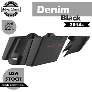 デニムブラックデュアルアンカット拡張ストレッチサドルバッグピンストライプハーレー14+に適合 Denim Black Dual Uncut Extended Stretched Saddlebags Pinstripes Fits Harley 14+ 【並行輸入品】