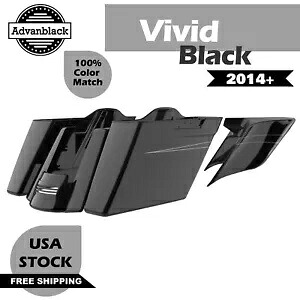 ビビッドブラックデュアルアンカット拡張ストレッチサドルバッグピンストライプハーレー14+に適合 Vivid Black Dual Uncut Extended Stretched Saddlebags Pinstripes Fits Harley 14+ 【並行輸入品】｜カスタムパーツ WORLD倉庫