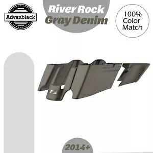 River Rock グレーデニム CVO テーパード拡張ストレッチサドルバッグ ハーレー 14+ に適合 River Rock Gray Denim CVO Tapered Extended Stretched Saddlebags Fits Harley 14+ 【並行輸入品】