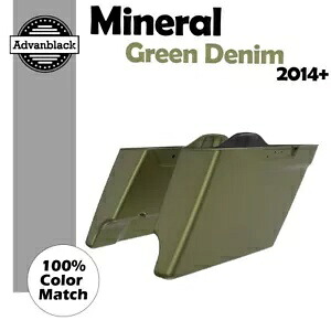 ミネラルグリーンデニム拡張ストレッチサドルバッグ 2014 年以降のハーレーツーリングに適合 Mineral Green Denim Extended Stretched Saddlebag Fits for 2014+ HarleyTouring 【並行輸入品】