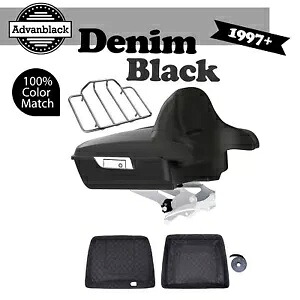 デニムブラックチョップドツアーパックパック ラップアラウンドバックレスト 1997年以降のハーレーツーリングに適合 Denim Black Chopped Tour Pak Pack Wrap-Around Backrest Fits 1997+ Harley Touring 【並行輸入品】