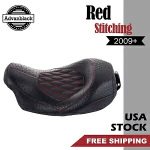 Advanblack Quest ロープロファイル レッド ステッチ ライダー シート 09+ ハーレー ツーリング用 Advanblack Quest Low Profile Red Stitiching Rider Seat For 09+ Harley Touring 【並行輸入品】