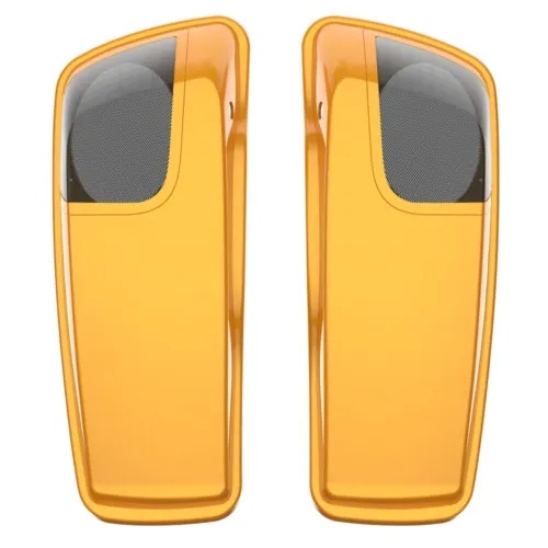 クロームイエローパール5x7インチサドルバッグスピーカー蓋オーディオカバーハーレー14+に適合 Chrome Yellow Pearl 5x7 inch Saddlebag Speaker Lids Audio Cover Fits Harley 14+ 【並行輸入品】
