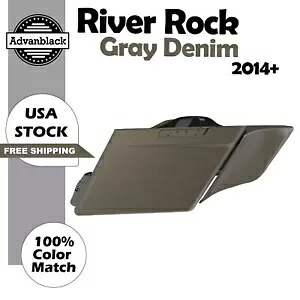 River Rock グレーデニム ストレッチ サドルバッグ サイド カバー 2014 年以降のハーレー ツーリングに適合 River Rock Gray Denim Stretched Saddlebag Side Covers Fits 2014+ Harley Touring 【並行輸入品】