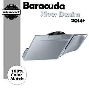 バラクーダ シルバー デニム ストレッチ サドルバッグ サイド カバー 2014 年以降のハーレー ツーリングに適合 Barracuda Silver Denim Stretched Saddlebag Side Covers Fits 2014+ Harley Touring 【並行輸入品】