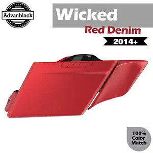 ウィキッド レッド デニム ストレッチ サドルバッグ サイド カバー 2014 年以降のハーレー ツーリングに適合 Wicked Red Denim Stretched Saddlebag Side Covers Fits 2014+ Harley Touring 【並行輸入品】