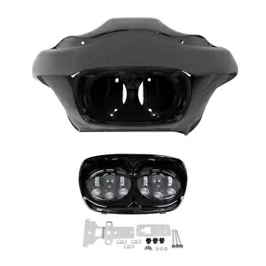 マットブラック イン & アウター フェアリング LED ヘッドライト ハーレー ロード グライド 98-13 に適合 Matte Black Inne & Outer Fairings LED Headlight Fit For Harley Road Glide 98-13 【並行輸入品】