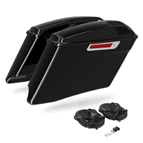 ブラック 4インチ ストレッチサドルバッグ 5x7インチ スピーカー ハーレー ストリート グライド 2014-24 に適合 Black 4\
