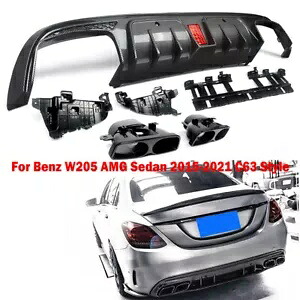 15-21 ベンツ W205 C63 AMG C43 リアバンパーディフューザーリップ、エキゾーストカーボンスタイルに適合 Fits 15-21 Benz W205 C63 AMG C43 Rear Bumper Diffuser Lip W/Exhaust Carbon Style 【並行輸入品】