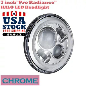 7 インチ クローム プロ ラディアンス HALO LED ヘッドライト ハーレー ツーリング/ソフテイル/インディアンに適合 7 inch Chrome Pro Radiance HALO LED Headlight Fits Harley Touring/Softail/Indian 【並行輸入品】