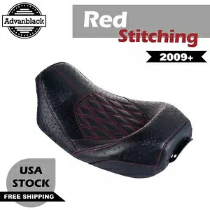 Advanblack Quest ロープロファイル レッドステッチ ライダーシート ハーレーダビッドソン 09+用 Advanblack Quest Low Profile Red Stitiching Rider Seat For Harley Davidson 09+ 【並行輸入品】