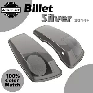 ビレットシルバー 5x7 インチサドルバッグスピーカー蓋オーディオカバー 2014+ ハーレー用 Billet Silver 5x7 inch Saddlebag Speaker Lids Audio Cover For 2014+ Harley 【並行輸入品】