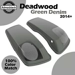 デッドウッド グリーン デニム 5x7 インチ サドルバッグ スピーカー蓋 オーディオ カバー 14+ ハーレー用 Deadwood Green Denim 5x7 inch Saddlebag Speaker Lids Audio Cover For 14+ Harley 【並行輸入品】