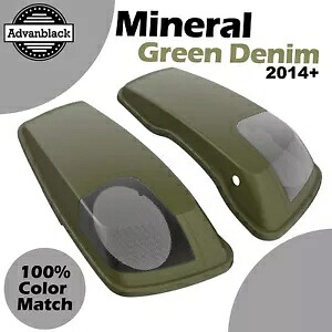 ミネラルグリーンデニム 5x7 インチサドルバッグスピーカー蓋オーディオカバー 14+ ハーレー用 Mineral Green Denim 5x7 inch Saddlebag Speaker Lids Audio Cover For 14+ Harley 【並行輸入品】